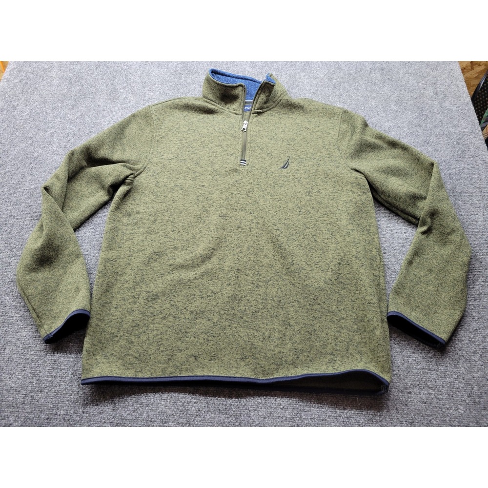 Nautica Mens Quarter Zip Fleece Pullover Heathered Green Sweater K4770 Size M